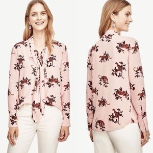 Pink cat print blouse Ann Taylor - large